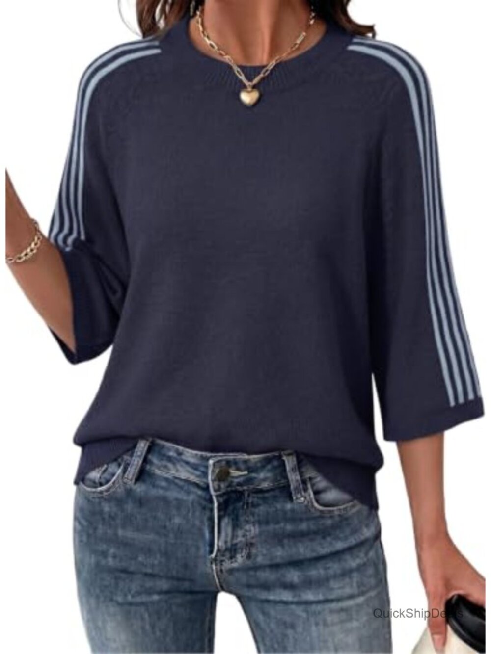 Oversized 3/4 Sleeve Knit Pullover Sweater for Women Fall Tops